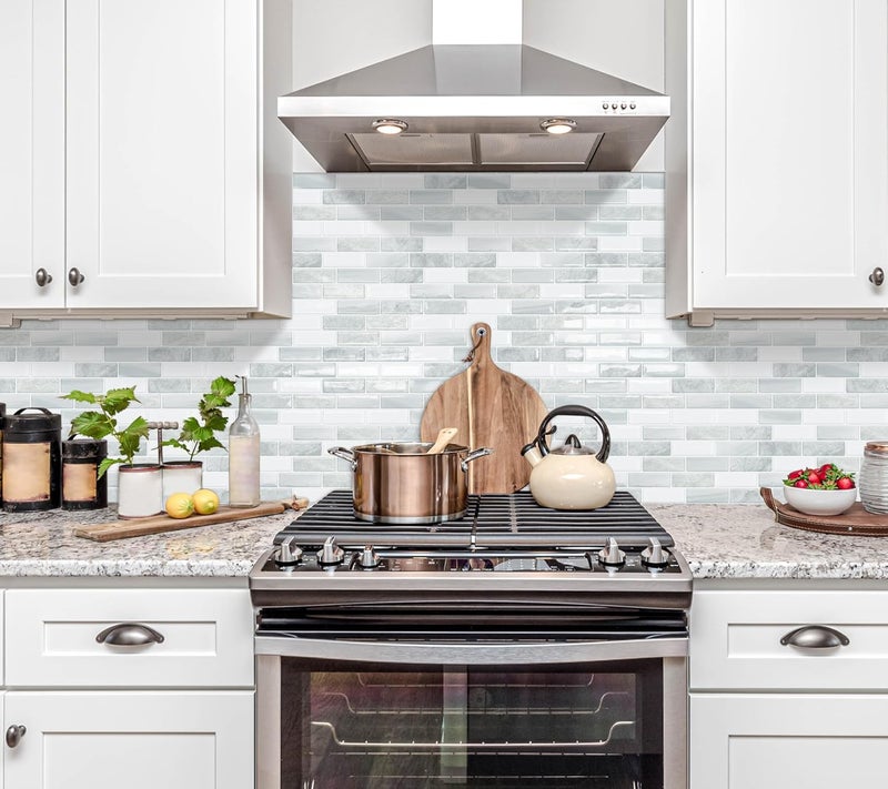 DEWOO Kitchen Backsplash Self Adhesive Wall 3D Marble Tiles Peel and Stick Bathroom, Grey (10-Sheet, 12"×12") - Image 4